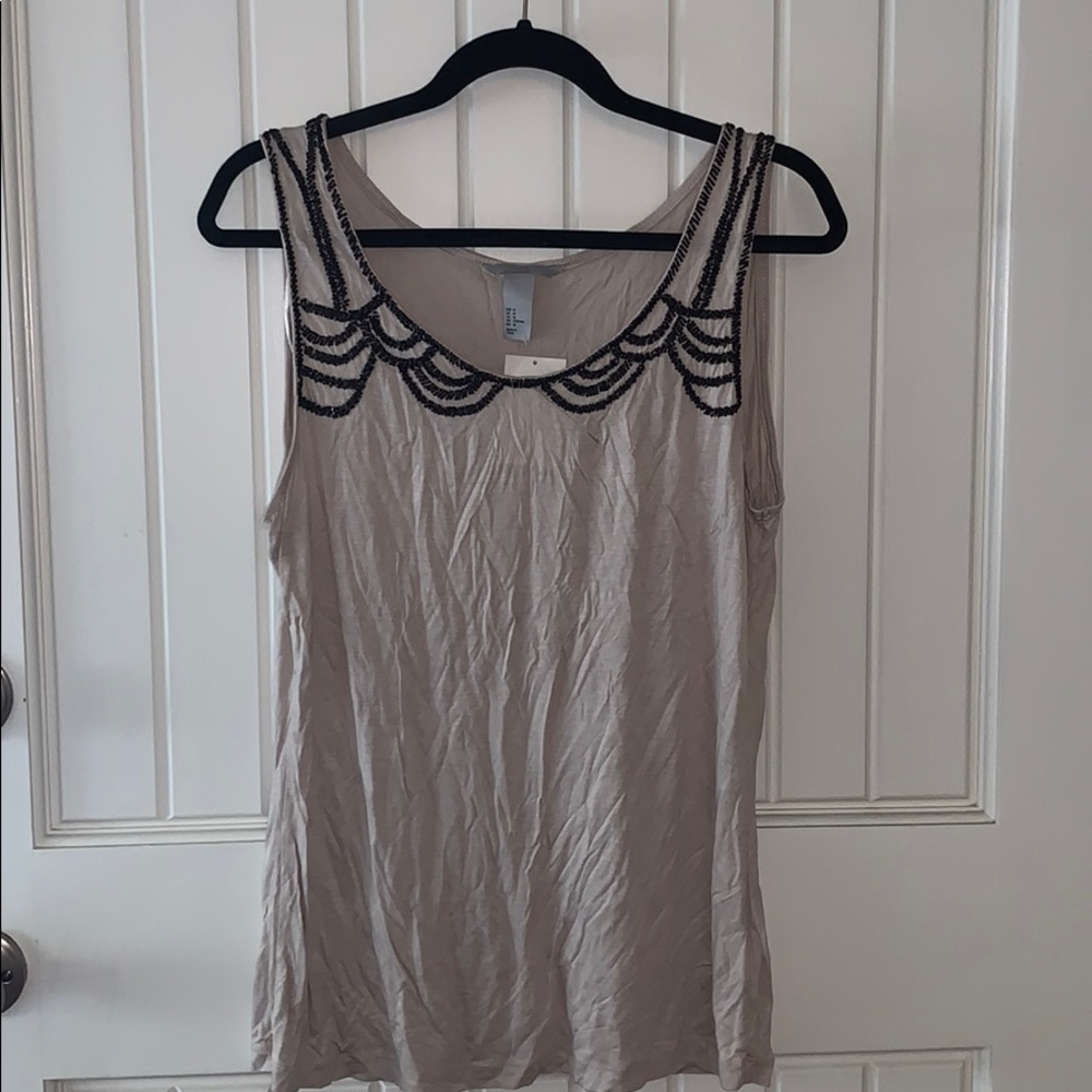NWT H&M sleeveless beaded blouse taupe Medium